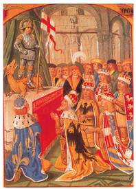 Enperadorea eta errege ahaltsuenak San Jurgi gurtzen.<br><br>XV. mendearen azkenaldeko miniatura.<br><br>